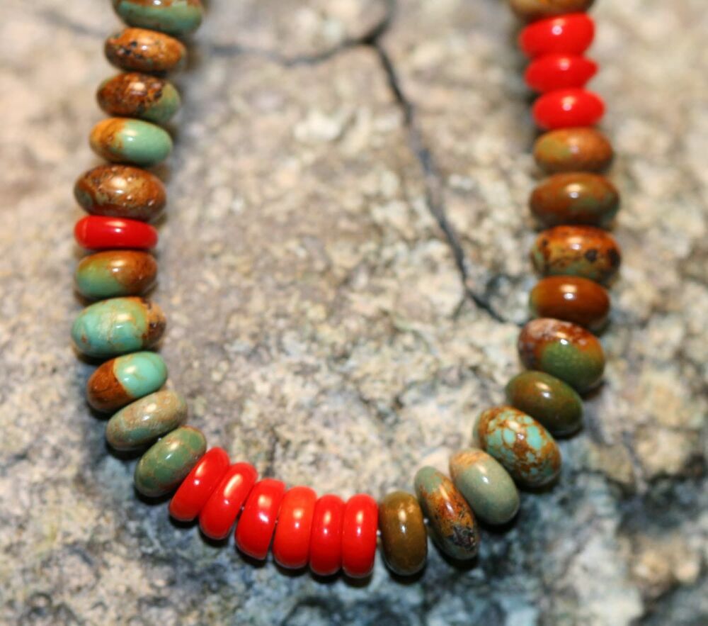 Red Coral and Turquoise Beaded Bracelet